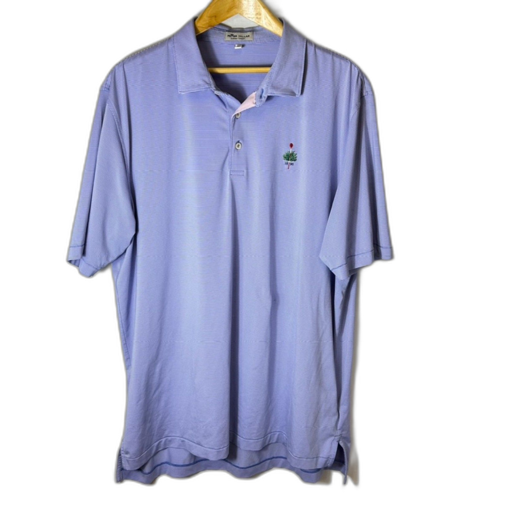 Peter Millar Summer Comfort Blue Pink Pinstripe Performance SS Golf Polo Size XL